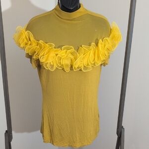 CQ By CQ | Yellow Ruffle Women's Top Back Zippered Rayon Blend